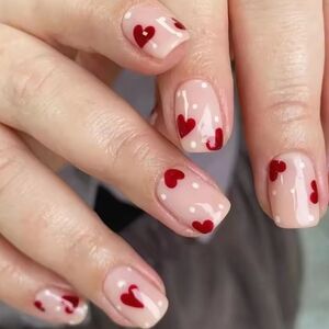 FALSE NAIL Press On Nails with Red Hearts